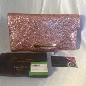 NWT Kate Spade Wedding Belles Charla Clutch Rose Glitter PXRU6637
